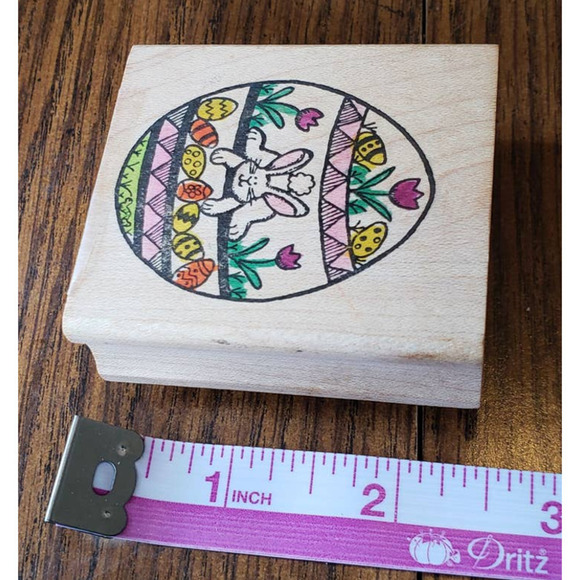 Vintage 1997 Limited Edition Easter Bunny Egg Wood Mounted Rubber Stamp - Picture 3 of 8